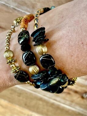 Handcrafted Bouo Black & Gold Beaded Coil Bracelet - Elegantique Artisan Design